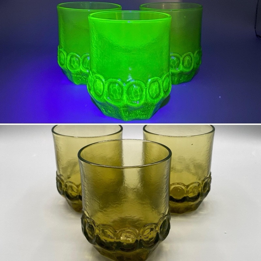Franciscan Madeira Citron Green 4" Rocks Glasses Double Old Fashioned Glows 3pcs